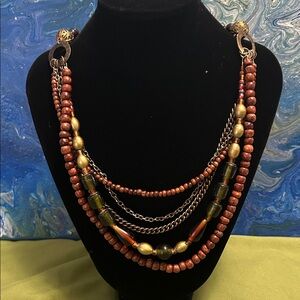 Fashion Bug Multi-Strand Necklace with Brown and Gold Beads